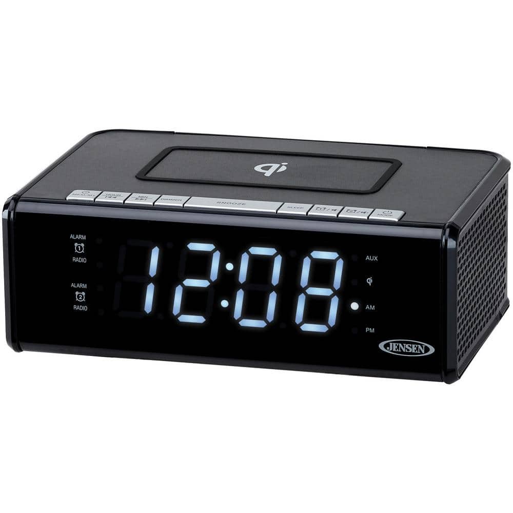 Black Dual Alarm Clock Radio with Qi Charging