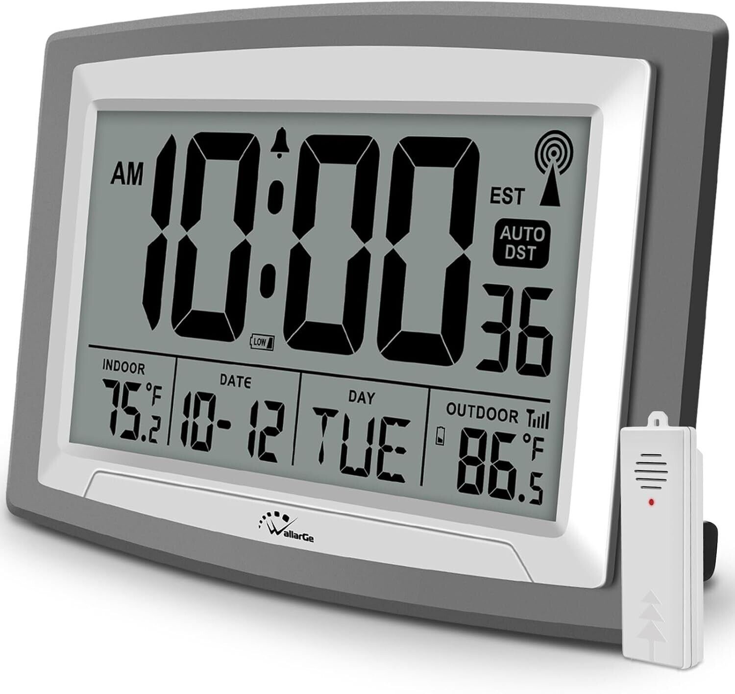 Black Jumbo Atomic Digital Wall Clock Home Office Indoor And Outdoor Temperature