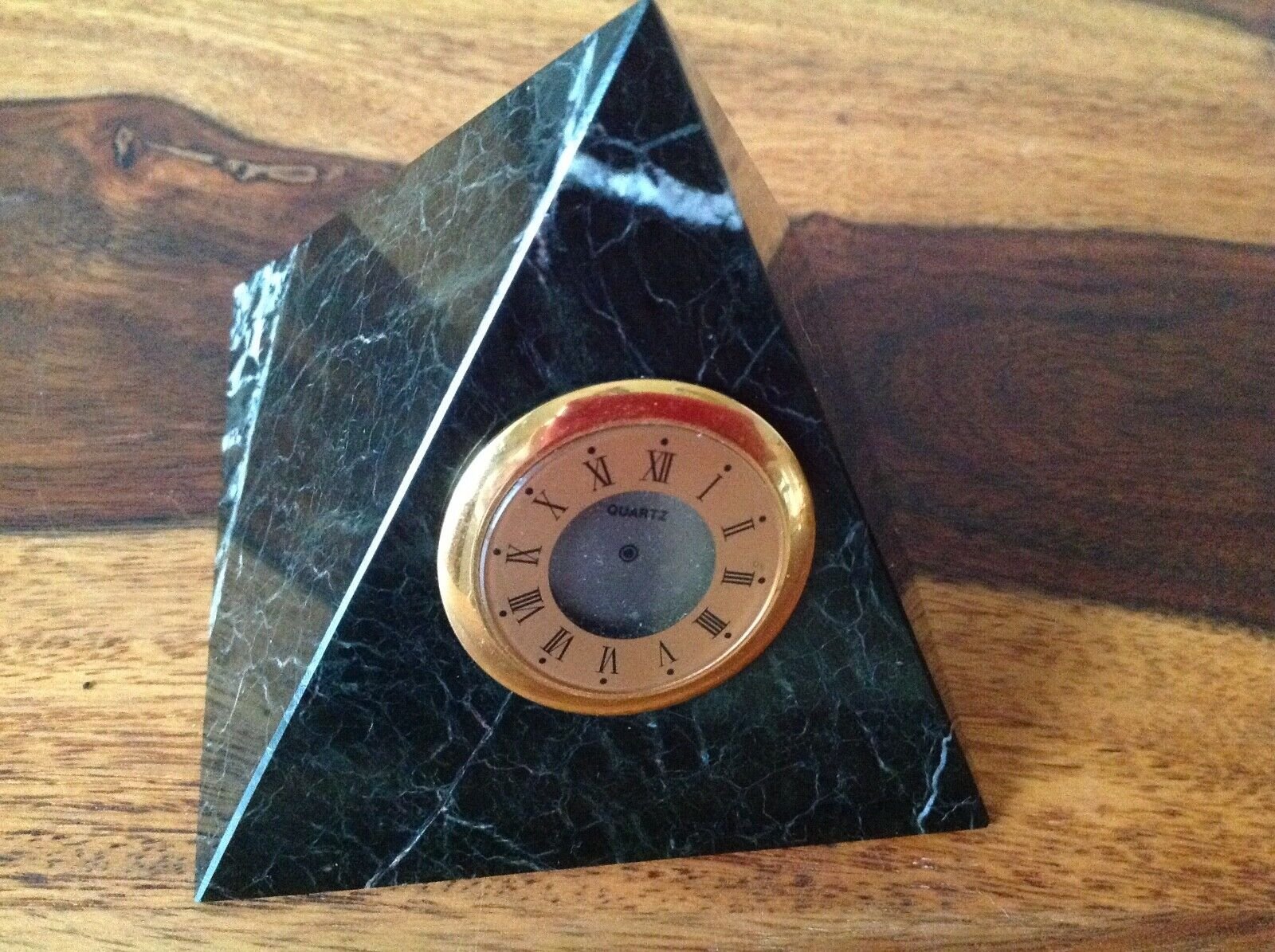 Black Marble Vintage Leeman PYRAMID Desk Clock and Paper Weight- Not Working
