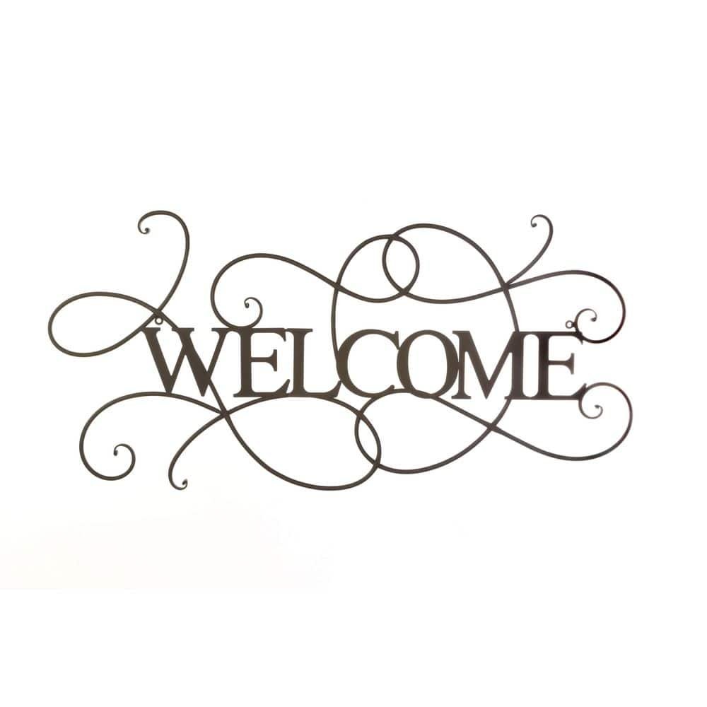 Black Metal Scrolled Welcome Wall Decorative Sign Non Lighted