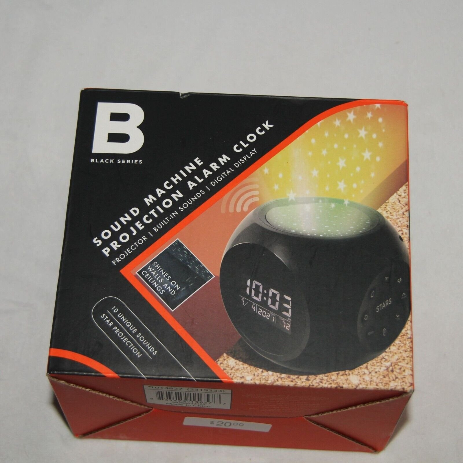 Black Series Sound Machine Projection Alarm Clock With Built-In Sounds & Digital