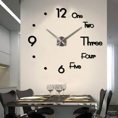 Black Silver Modern DIY Big Number 3D Wall Clock Modern Design 3D Wall Sticker Home Decoration