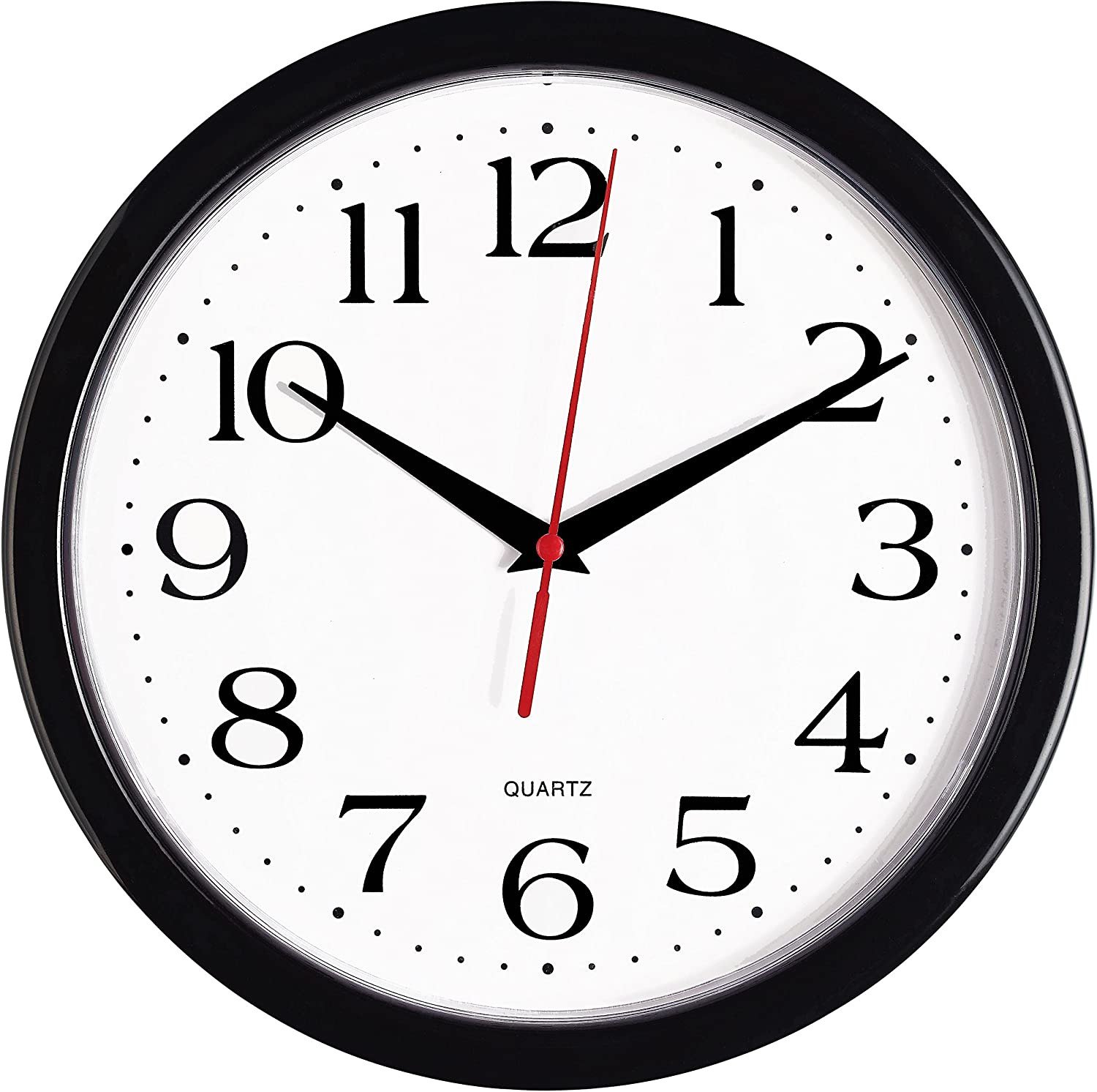 Black Wall Clock Silent Non Ticking 10 Inch Quality Quartz Battery Operated roun