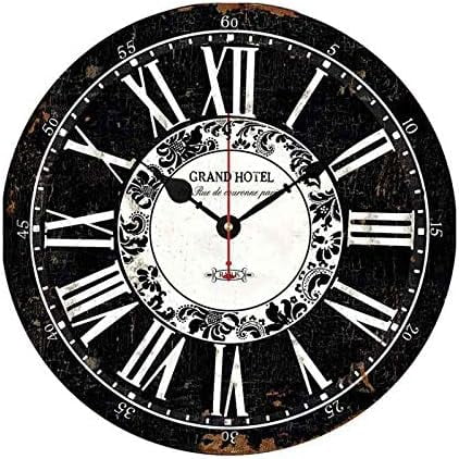 Black White Roman Numerals Grand Hotel Paris Wall Wooden Clock Decor For Home Unique Decorative Hanging Clock 12 Inch