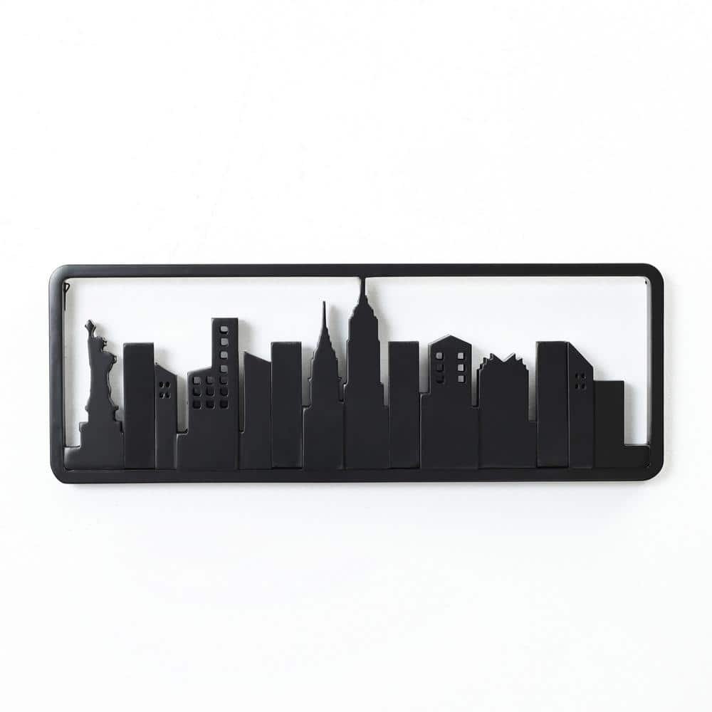 Black Wood 4-Hook Skyscraper Wall-Mounted Coat and Towel Rack