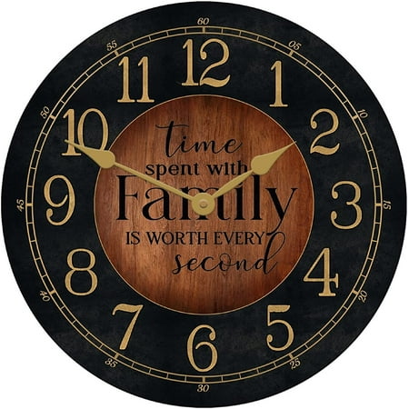 Black & Wood Family Wall Clock | Beautiful Color, Silent Mechanism, Made in USA