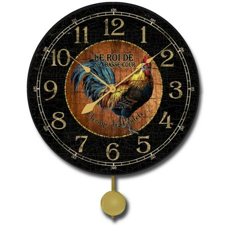 Black & Wood Rooster Silent Wall Clock | Beautiful Color, Silent Mechanism, Made in USA