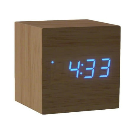 Blinkee Flashing Blue LED Wooden Cube Digital Alarm Clock with USB