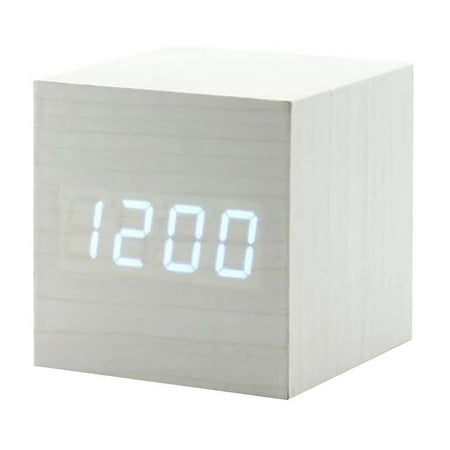 blocloalo Clock Digital Alarm Clock Wood LED Light Cube Alarm Clock Displays Time Date Temperatu