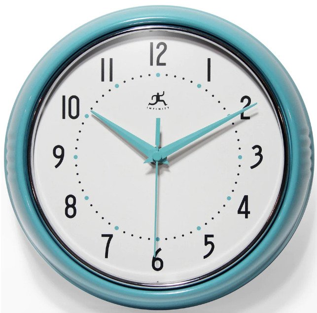 Blue Clock Wall Retro Kitchen Vintage 9.5" Decor Home 50s Round Design Style Fun