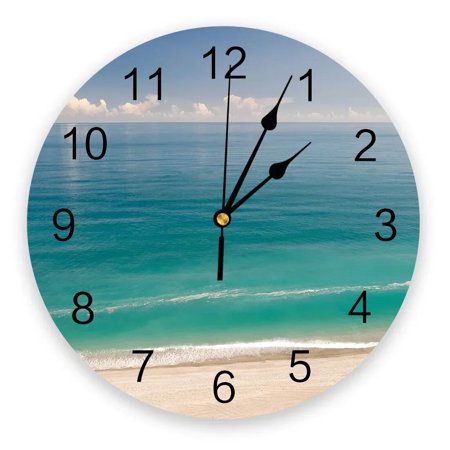 Blue Ocean Beach Waves Natural Decorative Round Wall Clock Custom Design Non Ticking Silent Bedrooms Large Wall Clock（10 Inch）