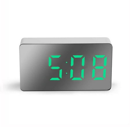 BLUESON Led Mirror Clock Travel Clock Electronic Digital Alarm Clock Car Clock Portable, Green