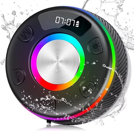 Bluetooth Shower Speaker, HD Stereo Sound Bluetooth Speaker, IPX7 Waterproof Wireless Speaker with Multi RGB Colorful Light Dynamic Modes/FM Radio/Suction Cup for Party/Outdoor/Travel/Gifts