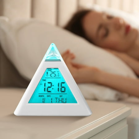 Blukids Digital Alarm Clock,Triangle 7 Color Changing Alarm Clock,Modern Electronic Clock for School Bedroom Home Living Room Office