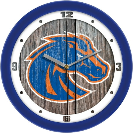 Boise State Broncos 11.5'' Suntime Premium Glass Face Weathered Wood Wall Clock