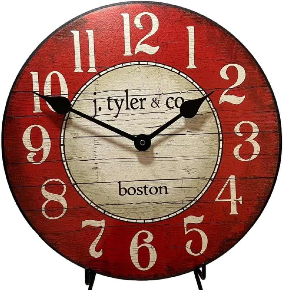 Boston Red Vintage Wall Clock | Ultra Quiet Quartz Mechanism | Hand Made in USA Beautiful Crisp Lasting Color | Comes in 8 Sizes | 10 Inch