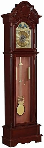 BOWERY HILL Grandfather Clock with Adjustable Volume Digital Chime in Brown Red