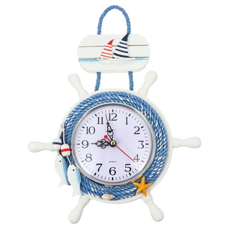 Brandonz Ocean Decor Wooden Hanging Clock Nautical Boat Anchor Steering Wheel Wall Clocks