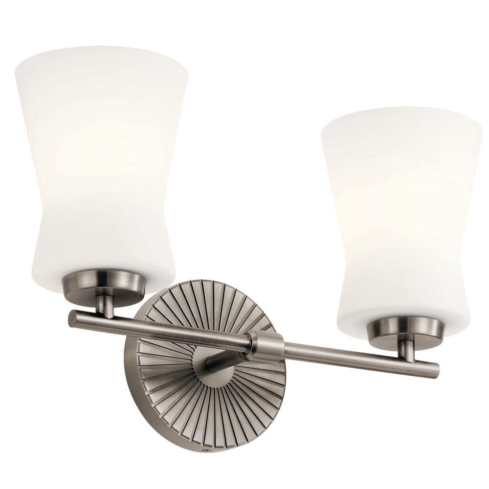Brianne 14.5 in. 2-Light Classic Pewter Mid-Century Modern Bathroom Vanity Light with...