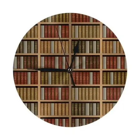 bright bookcase bookshelf print Wall Clock Silent Non Ticking - 10 Inch Battery Operated Modern Clocks for Living Room Bedroom Kitchen Bathroom Office Classroom, Decorative Clocks