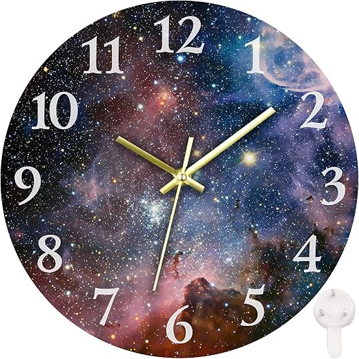 Britimes Round Wall Clock Silent Non-Ticking Battery Operated Clock 10 Inch, Galaxy Space Home Decor for Living Room, Kitchen, Bedroom, and Office