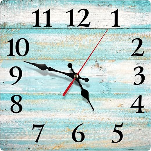 Britimes Square Wall Clock Silent Non-Ticking Battery Operated Clock 12 Inch, Vintage Beach Wood Old Blue Home Decor for Living Room, Kitchen, Bedroom, and Office