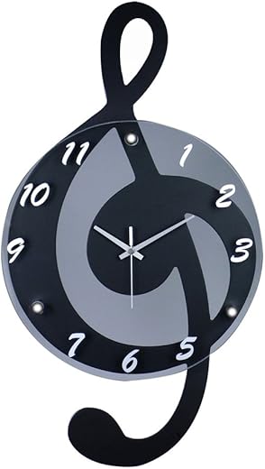 Broadway Gift Co. G-Clef Music Note Outline Black with Gray 12 x 21 Resin Stone Hanging Wall Clock