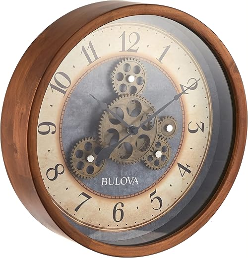 Bulova C4835 Gears in Motion Wall Clock, 12.8, Brown Cherry