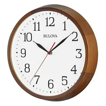 Bulova Clocks C4899 Clarity 12 Inch Diameter Analog Wall Clock, Warm Walnut