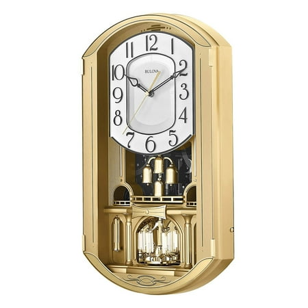 Bulova Golden Music Chime Wall Clock with 12 Melodies and K-9 Crystal