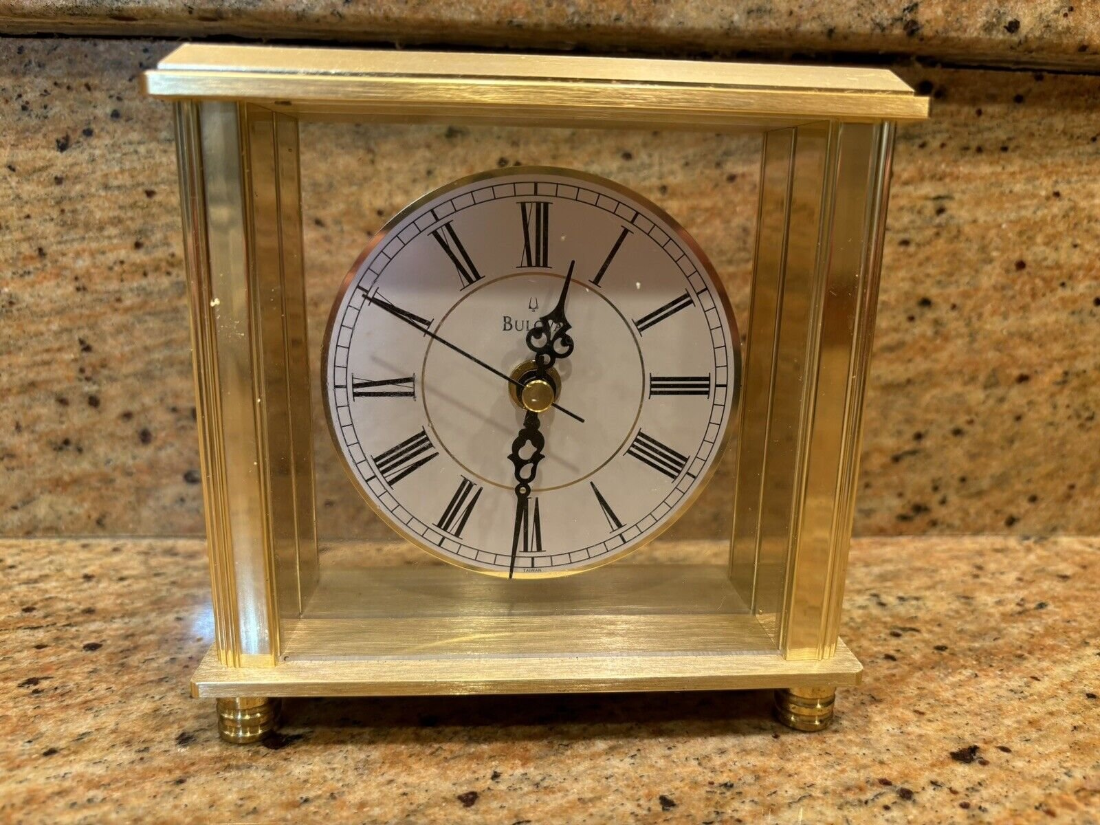 Bulova Mantle Clock Brass 5.5” Square Works