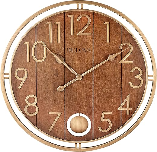 Bulova Panel Time Oversize Wall Clock, 30, Warm Cherry and Soft Bronze