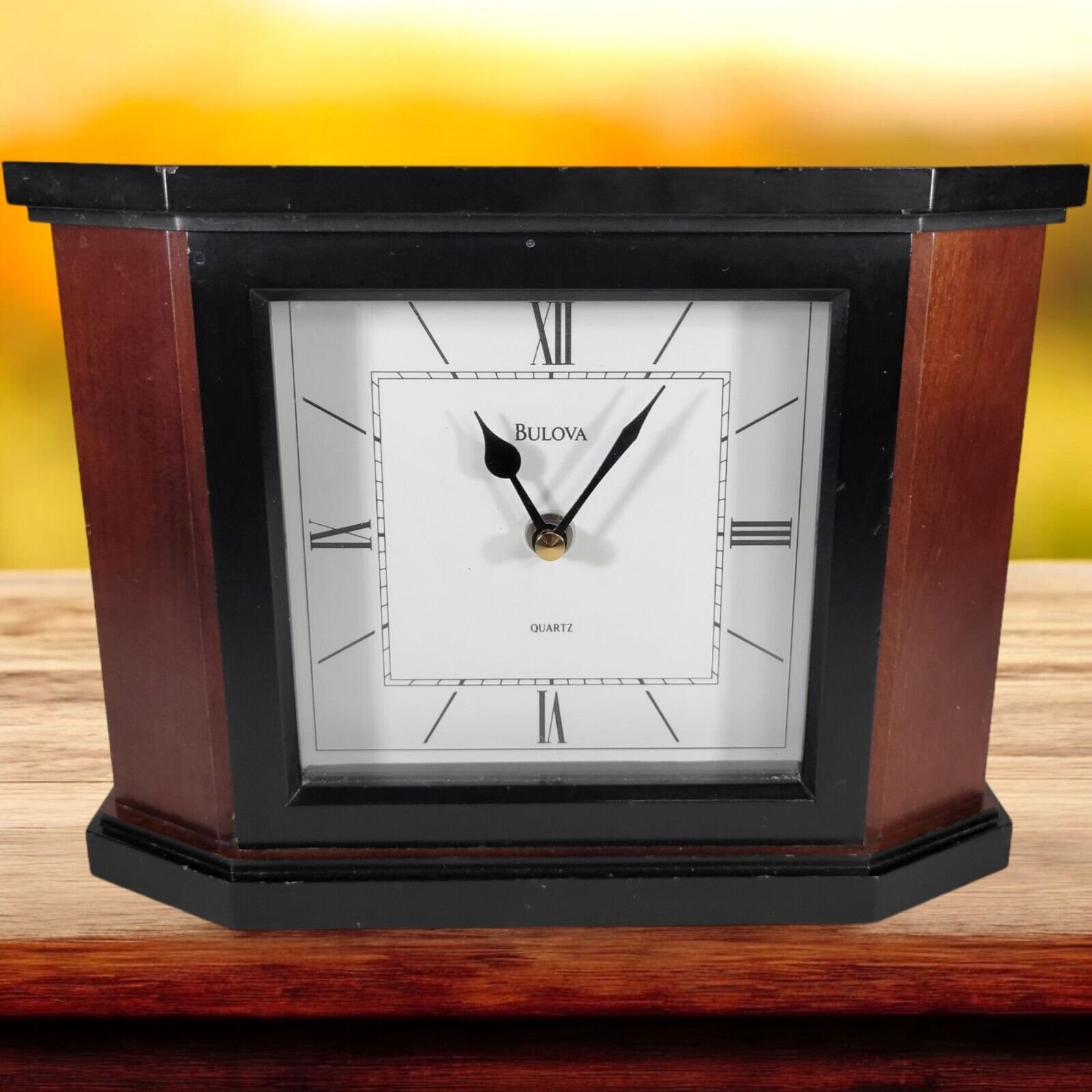 Bulova Solid Cherry Wood Modern Quartz Framed Mantle Clock B1881 10"x8"