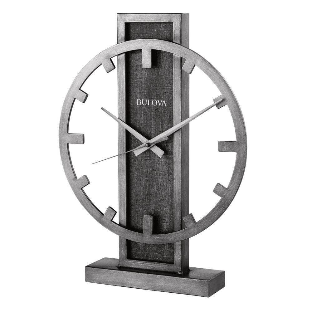 Bulova Table Clock Contemporary Design Non-Ticking Pedestal Base Quartz Movement
