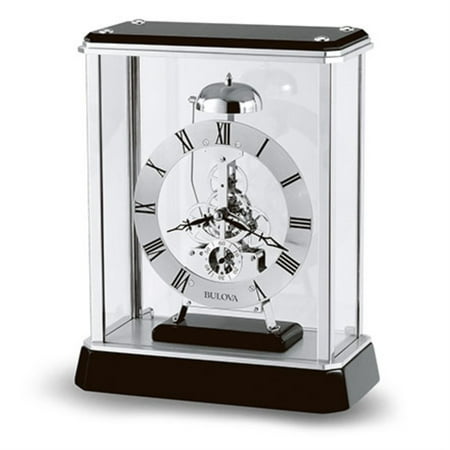 Bulova Vantage Analog Quartz Black Gloss Wood and Glass Mantel Clock B2023