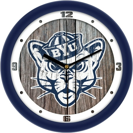 BYU Cougars 11.5'' Suntime Premium Glass Face Weathered Wood Wall Clock