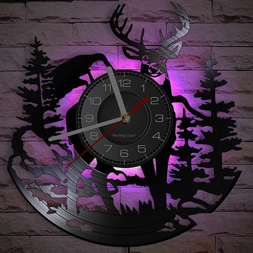 Cabin Deer Wall Clock with 7 Colors Changing, 12 Inch Deer Hunting Wall Clock Silent Non Ticking Forest Wildlife Mountain Lodge Elk Wall Clock Battery Operated Rustic Farmhouse Wall Clock