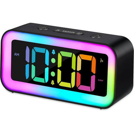 Cadmos Loud Alarm Clock for Bedrooms with Dynamic RGB Night Light,Heavy Sleepers Adults,Dual Alarm,Dimmer,USB Charger,Small Bedside Digital Clock with Led Display for Kids,Teens,Seniors (Black)