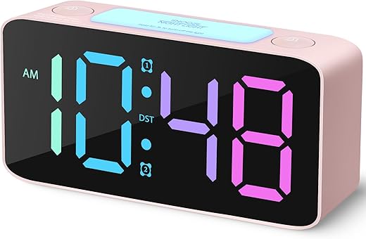 Cadmos Super Loud Alarm Clock for Heavy Sleepers Adults,Digital Clock with 7 Color NightLight,Adjustable Volume,USB Charger,Small Clocks for Bedrooms Bedside,ok to Wake for Kids,Teens (Pink+RGB)