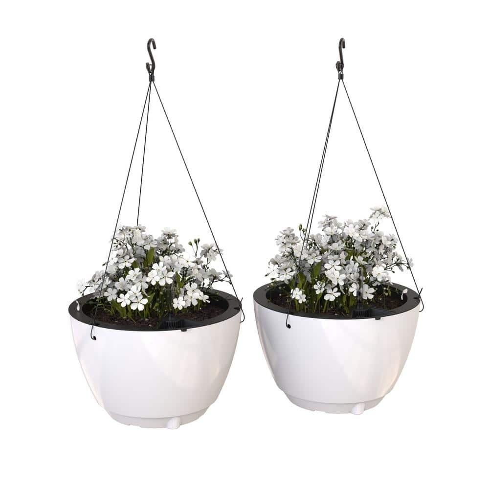 Caprio 14 in. Dia White Resin Self Watering Hanging Planter (2-Pack)