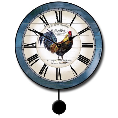 Carolina Blue Rooster Pendulum Wall Clock | Beautiful Color, Silent Mechanism, Made in USA