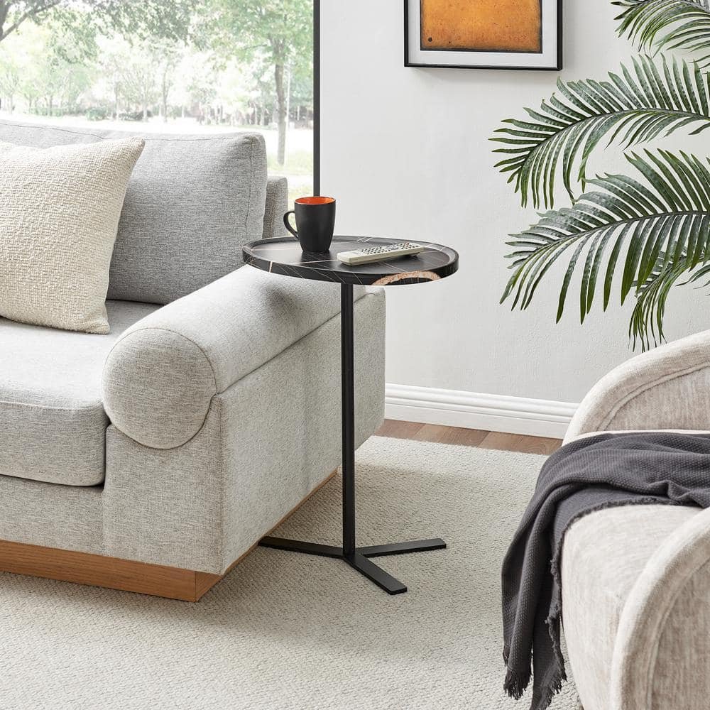 Carter 11.8 in. Oval Teardrop Couch-Side Accent C-Table with Crossed Y-Shape Metal...