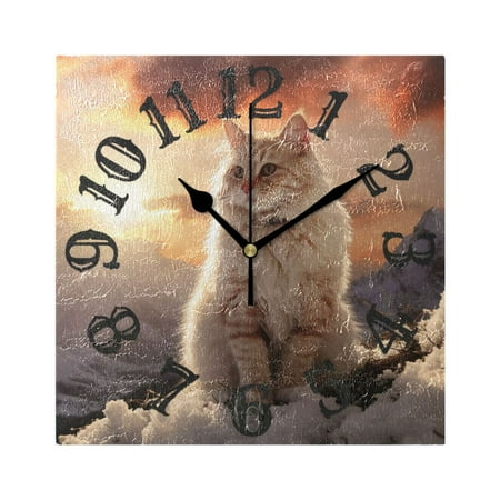 Cat Iceberg Clouds Sunlight Wall Clock Square Silent Non Ticking Battery Operated Clock for Home Bathroom Kitchen Bedroom Living Room