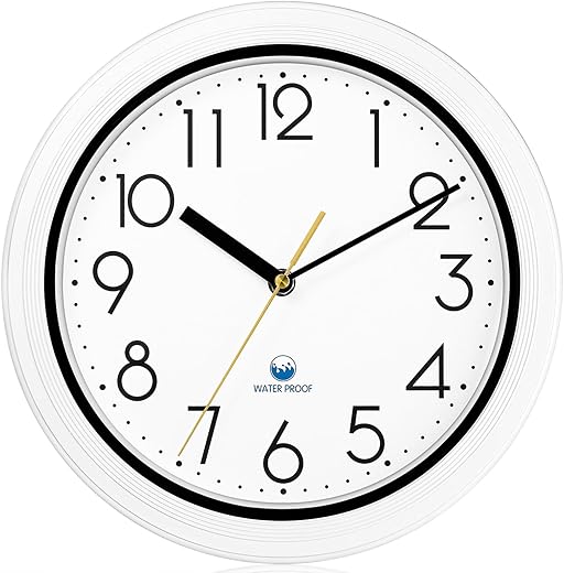 Caysie 11 Inch Sealed Indoor Outdoor Waterproof Wall Clock, Durable Silent Non-Ticking Battery Operated Quality Quartz Round Clock, Wall Decorative for Patio, Pool, Bathroom (White)