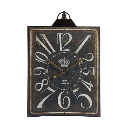 CC Home Furnishings 25.5 Black and White Thaddeus Vintage-Styled Rectangular Wall Clock