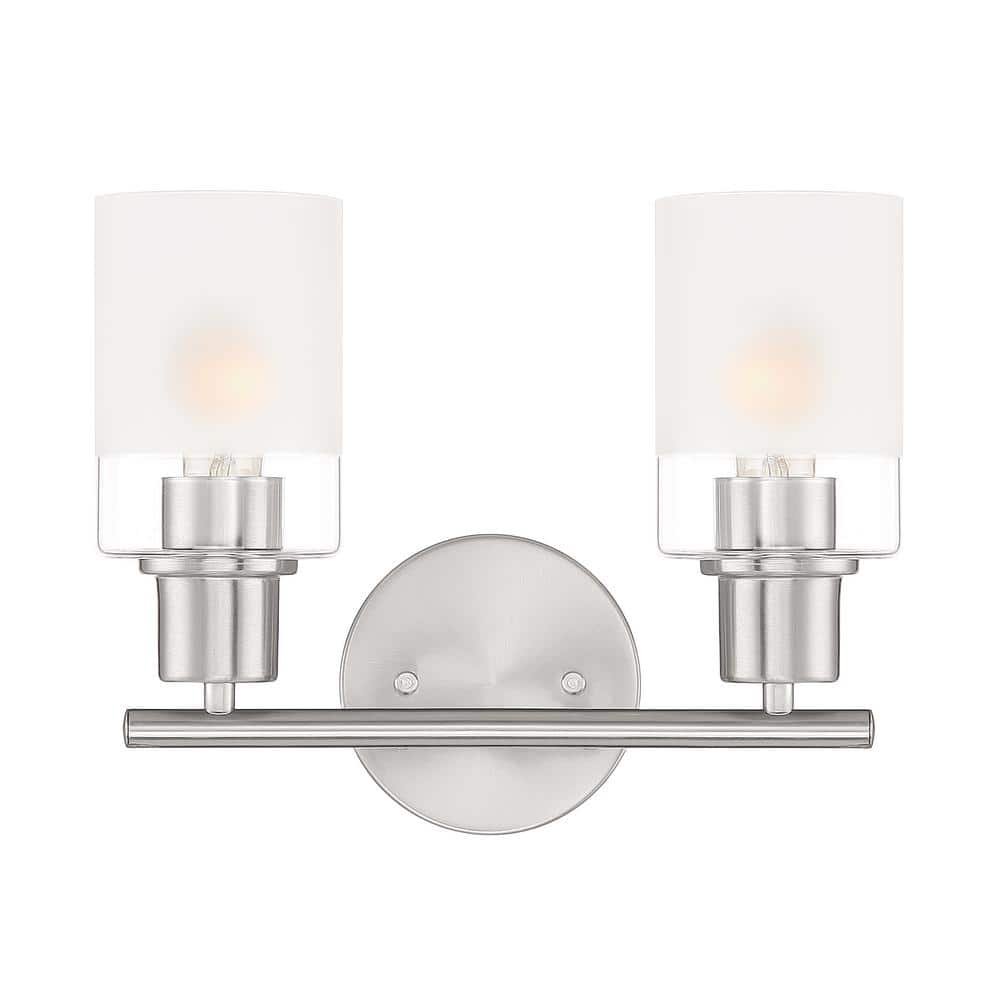 Cedar Lane 13 in. 2-Light Brushed Nickel Modern Vanity with Clear and...