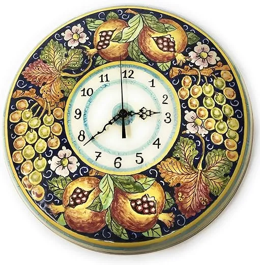 CERAMICHE D'ARTE PARRINI - Italian Ceramic Wall Round Clock Grape Art Pottery Painted Made in ITALY Tuscan