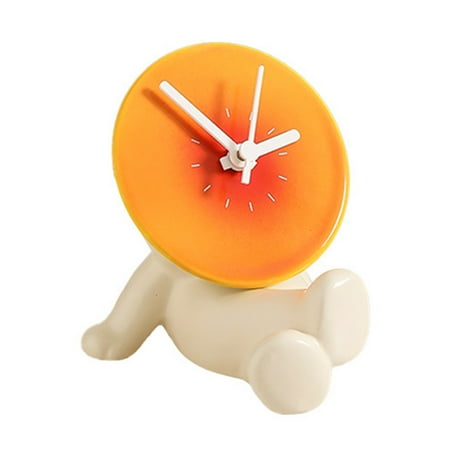 Ceramic Sunset Table Clock with Stand Non-Ticking Silent Desktop Clock Home Office Living Room Cartoon Analog Clock Decoration Ornament