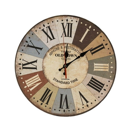 CHEEPUM One Minute Timer Stove Top 12 Inch Silent Vintage Design Wooden Round Wall Clock Arabic Numerals Vintage Shabby Style Wooden Round Home Decoration Wall Clock