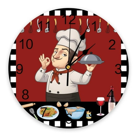 Chef Gourmet Knife And Fork Lattice Wall Clocks Silent Home Cafe Office Wall r Clocks for Kitchen Wall Art Large Wall Clocks